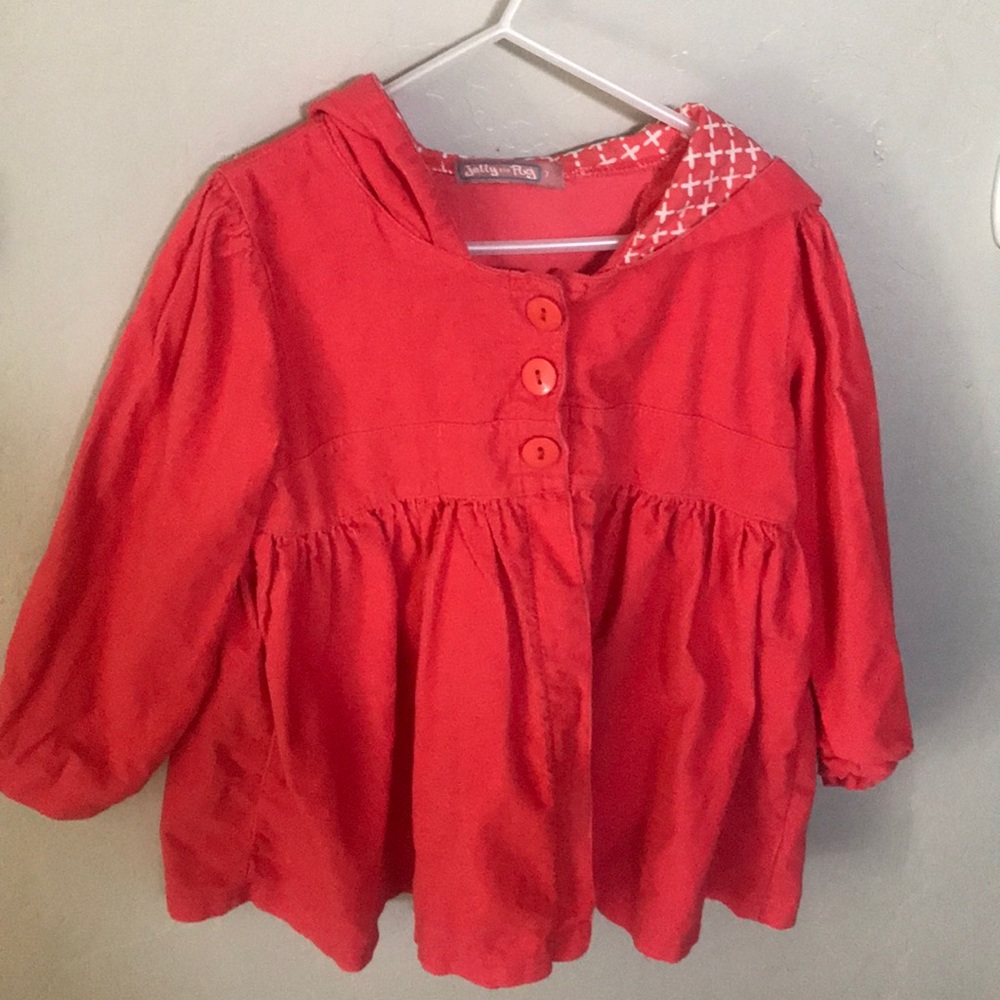 Corduroy hooded coral  jacket.